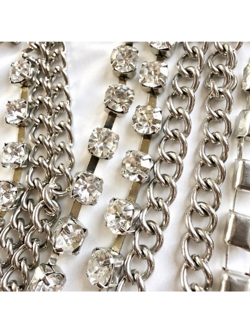 Chico's Rhinestone Double Chain Necklace 36 Silver Tone - Picture 4 of 6